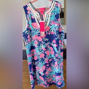 Lilly Pulitzer Vibrant Floral Harper Shift Dress Girls - Blue and Pink